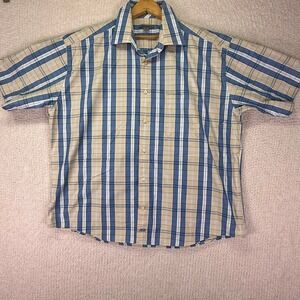 Johnston‎ & Murphy Plaid Shirt Short Sleeve Button Up Casual XL